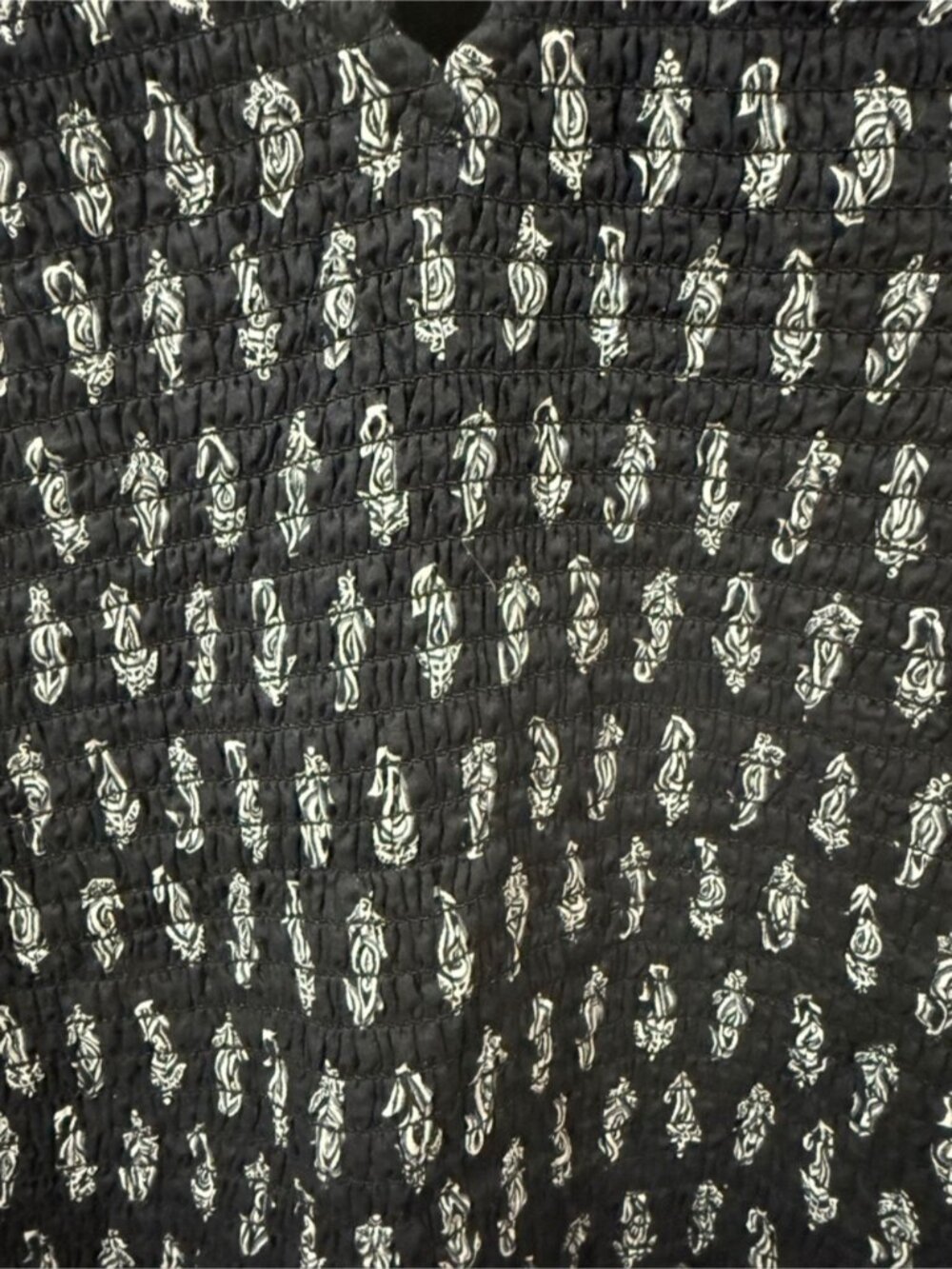 LÉA Smocked Midi Dress 2X Black White Print NWT Ruffle Sleeve Boho - Picture 6 of 10
